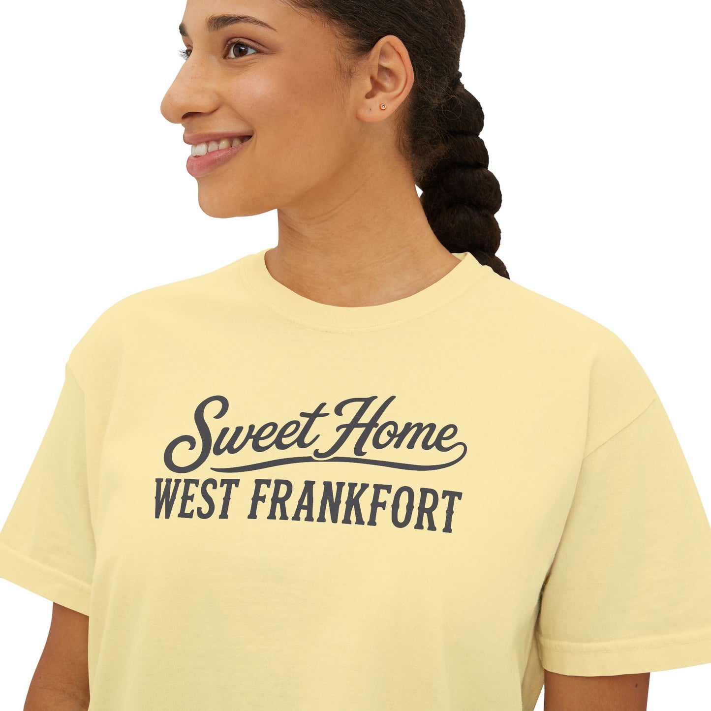 Sweet Home West Frankfort Core Collection Boxy Tee — Women's Retro City Pride T‑Shirt