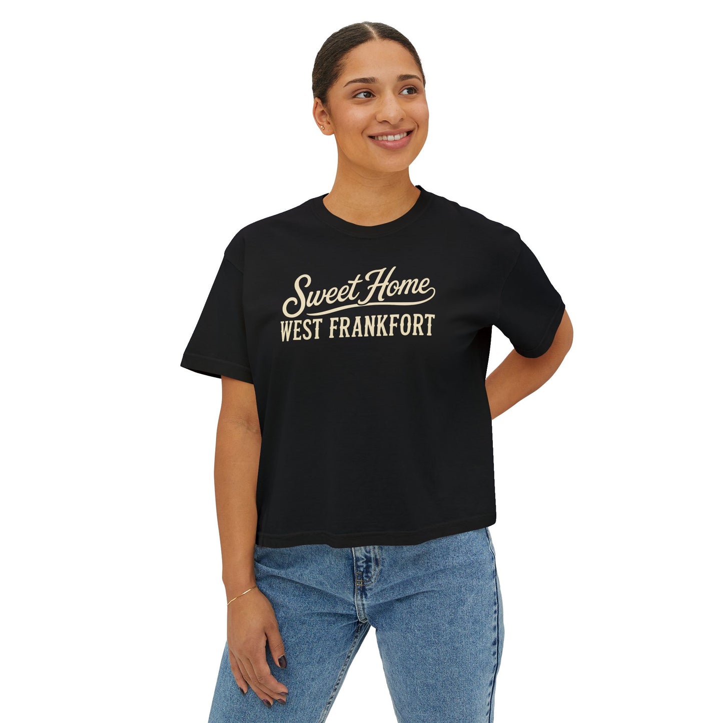 Sweet Home West Frankfort Core Collection Boxy Tee — Women's Retro City Pride T‑Shirt