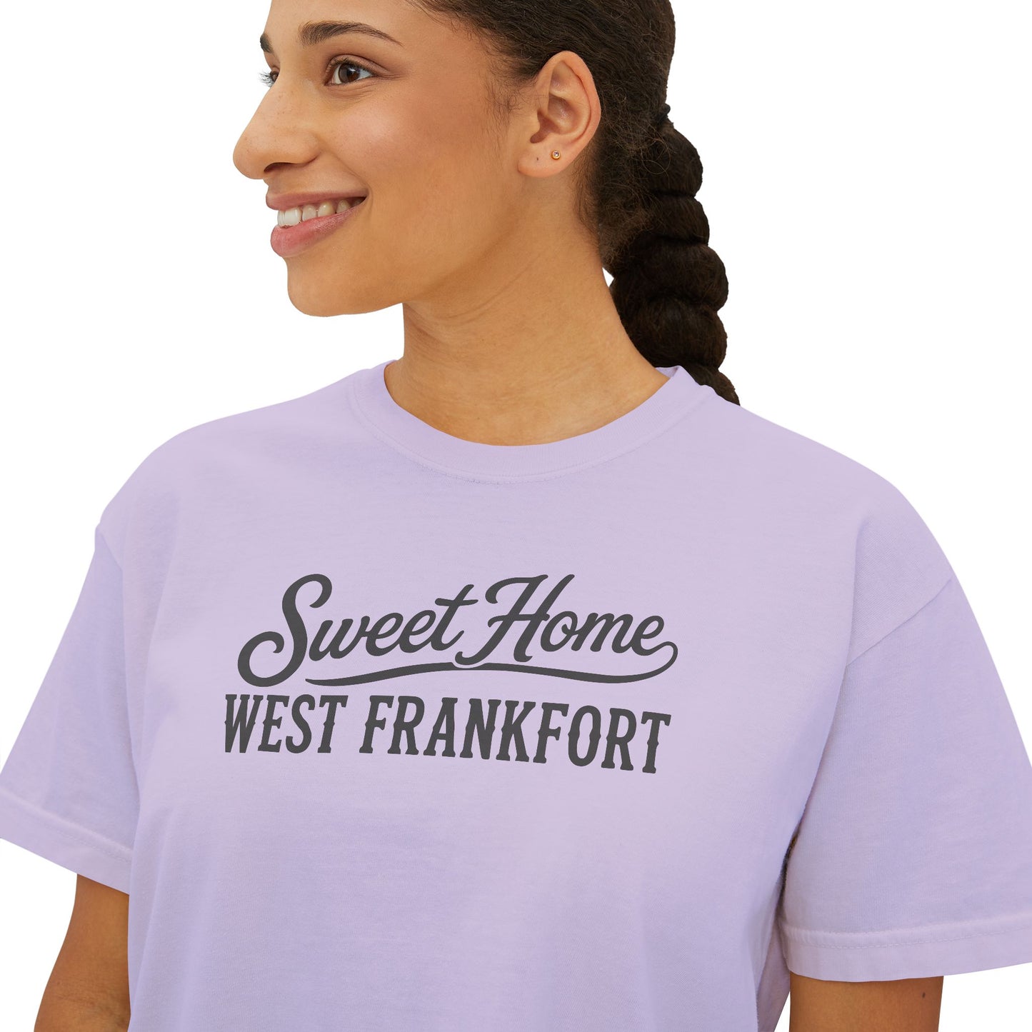 Sweet Home West Frankfort Core Collection Boxy Tee — Women's Retro City Pride T‑Shirt