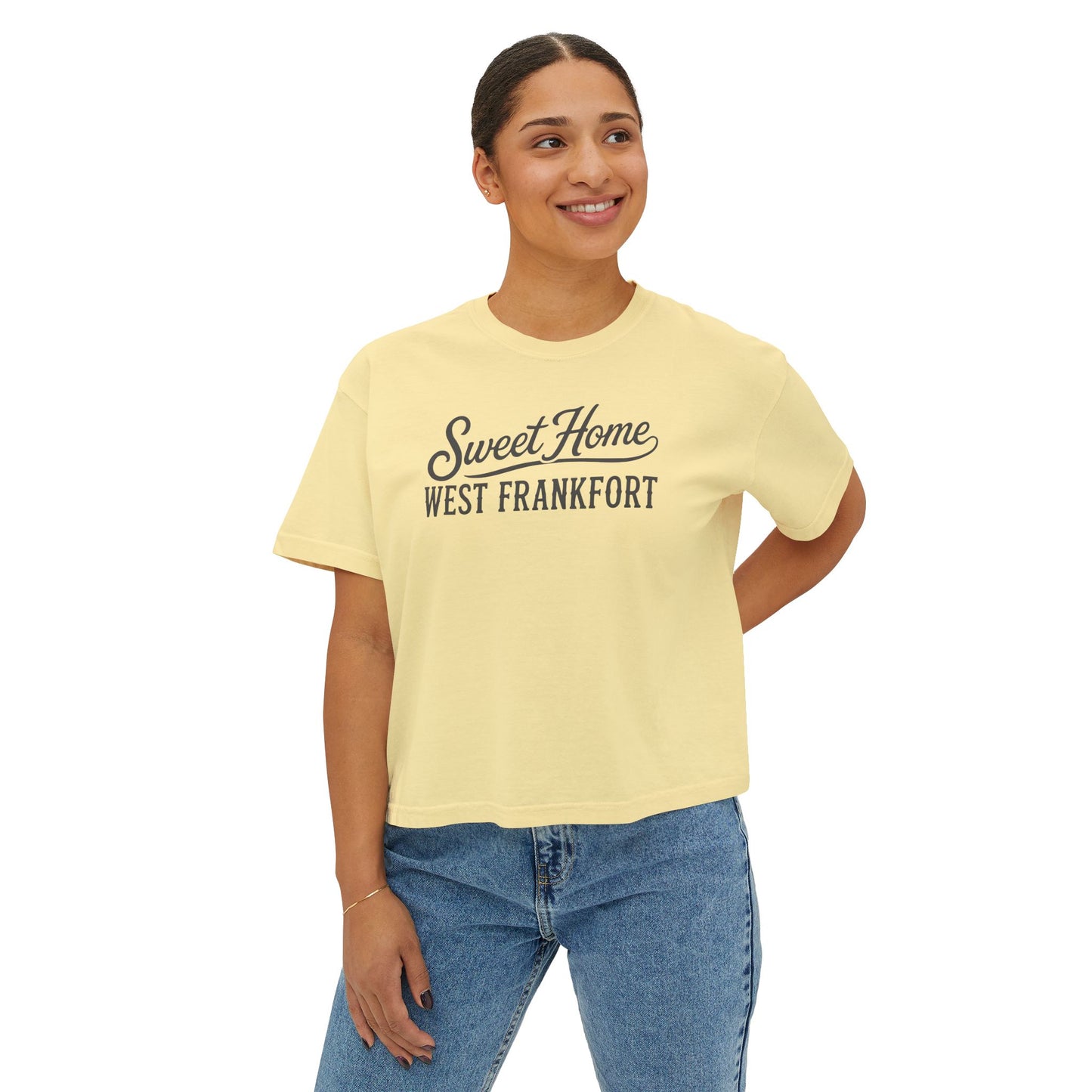 Sweet Home West Frankfort Core Collection Boxy Tee — Women's Retro City Pride T‑Shirt