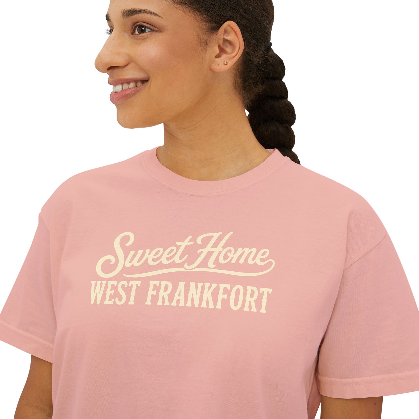 Sweet Home West Frankfort Core Collection Boxy Tee — Women's Retro City Pride T‑Shirt