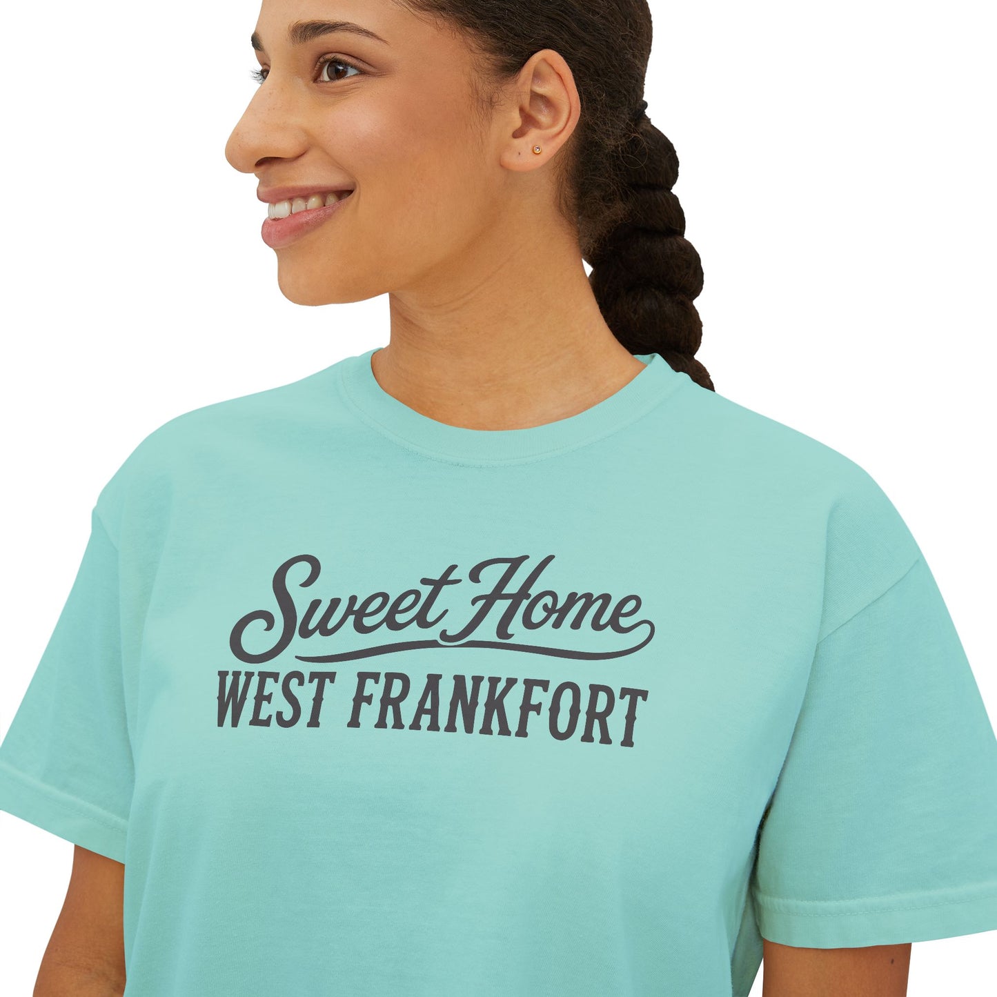 Sweet Home West Frankfort Core Collection Boxy Tee — Women's Retro City Pride T‑Shirt
