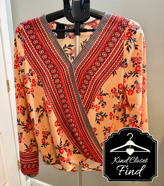 Jun & Ivy Floral Wrap Blouse