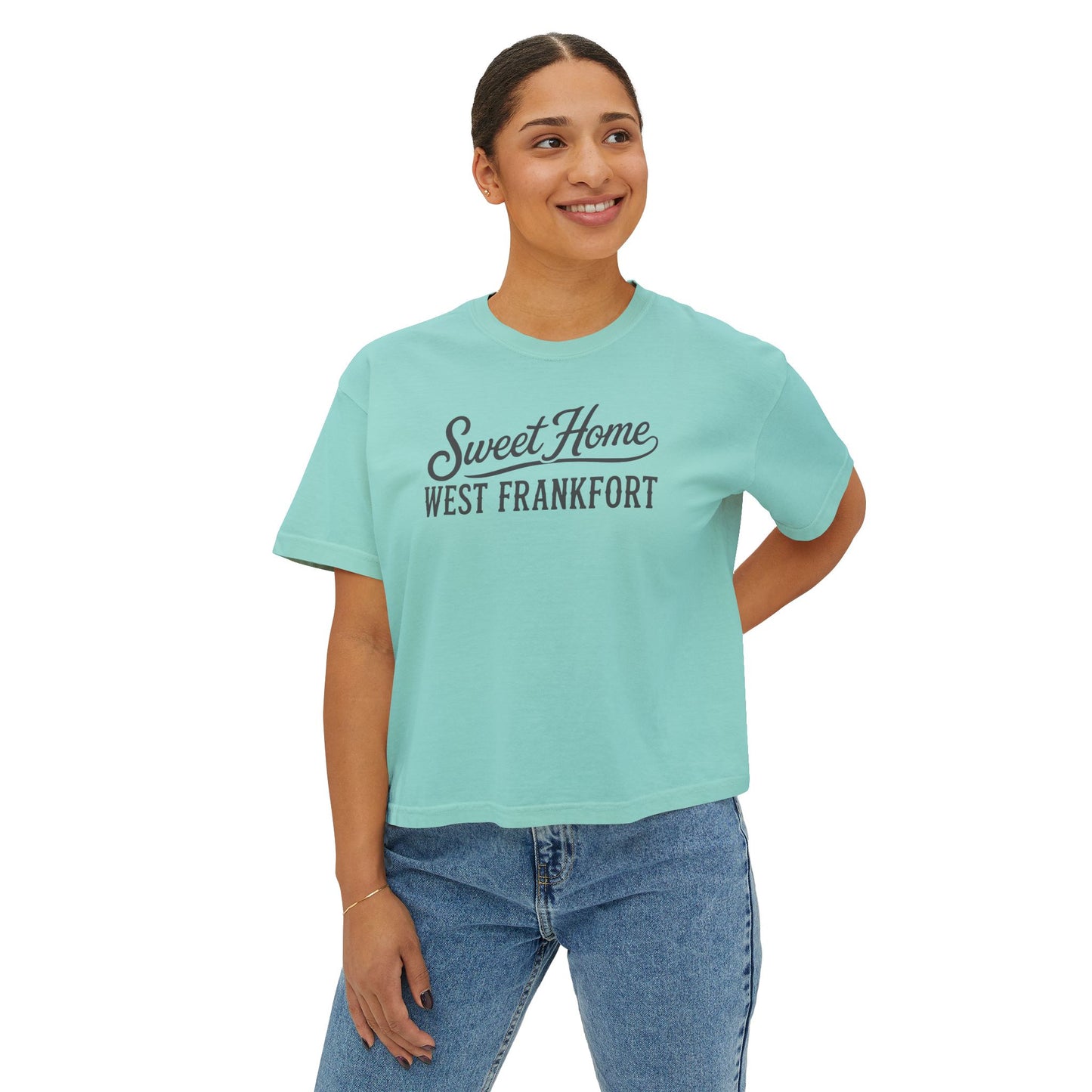 Sweet Home West Frankfort Core Collection Boxy Tee — Women's Retro City Pride T‑Shirt