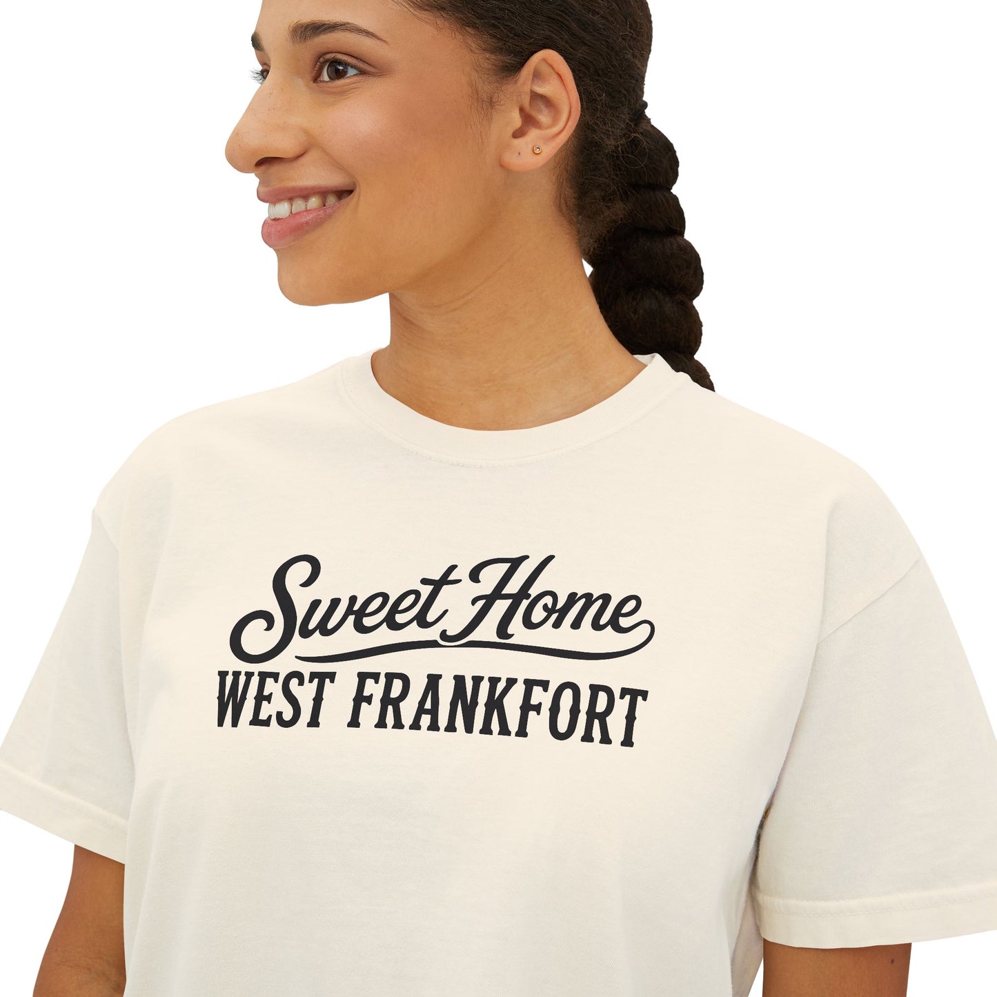 Sweet Home West Frankfort Core Collection Boxy Tee — Women's Retro City Pride T‑Shirt