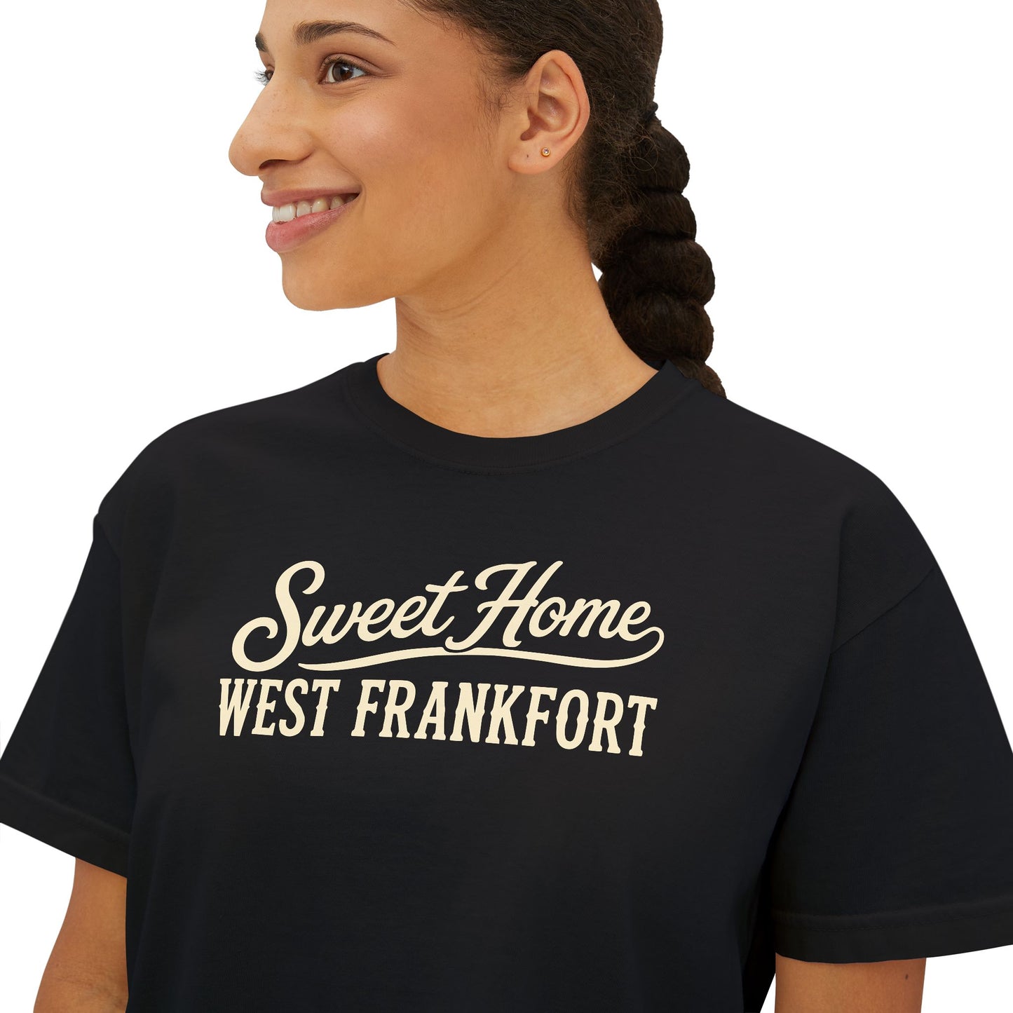 Sweet Home West Frankfort Core Collection Boxy Tee — Women's Retro City Pride T‑Shirt
