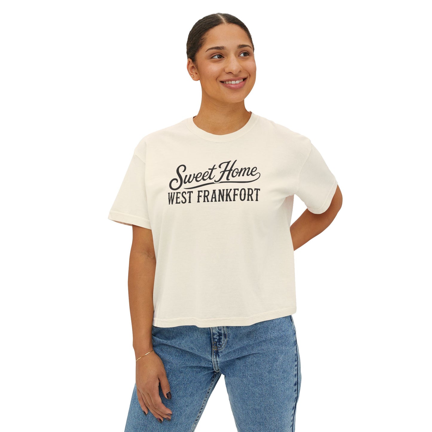 Sweet Home West Frankfort Core Collection Boxy Tee — Women's Retro City Pride T‑Shirt